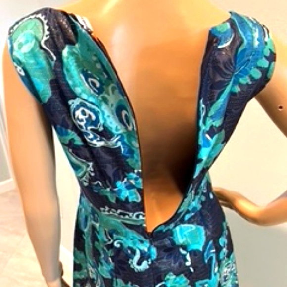 Tory Burch Black, Blue & Teal Sleeveless Silk Blend Fit & Flare Dress Si… - Picture 7 of 16